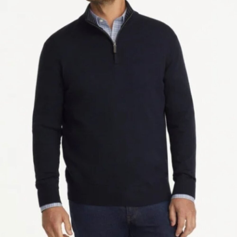 UNTUCKit Belguardo 100% Extra Fine Merino Wool Men's Sweater 1/4 Zip Navy Blue L